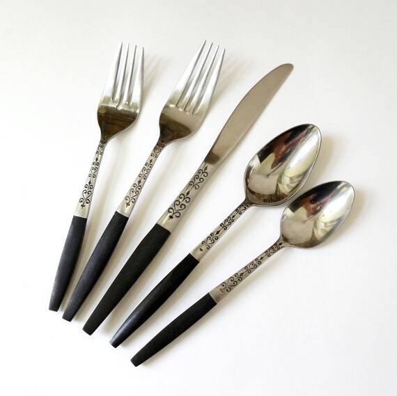 5 Interpur INR2 Stainless Flatware With Brown Synthetic Wood Handle Teaspoons 