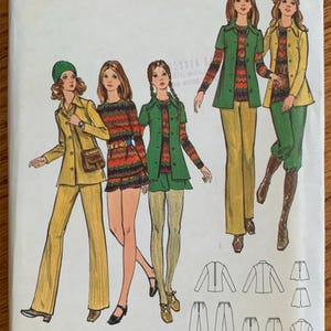 Vintage 70s Women&#39;s Groovy Everyday Separates Sewing Pattern: Shirt-Jacket, Top, Pants, Knickers and Shorts - Butterick 6354 UNCUT (bust 33)