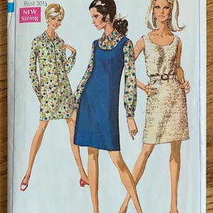 1968 cocktail dresses Vintage 1968-MOD PARTY DRESS -Sewing Pattern-Three Sweet Styles-Ruffle Trim- Empire Waist Bow Tie-Scoop Neckline-Uncut-Size 10-Rare