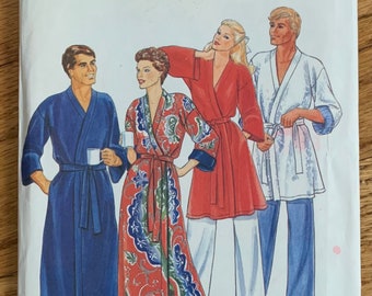 Mens Womens Belted Robe b34-36" Butterick 4137 UNCUT, Vintage 1980s Sewing Pattern