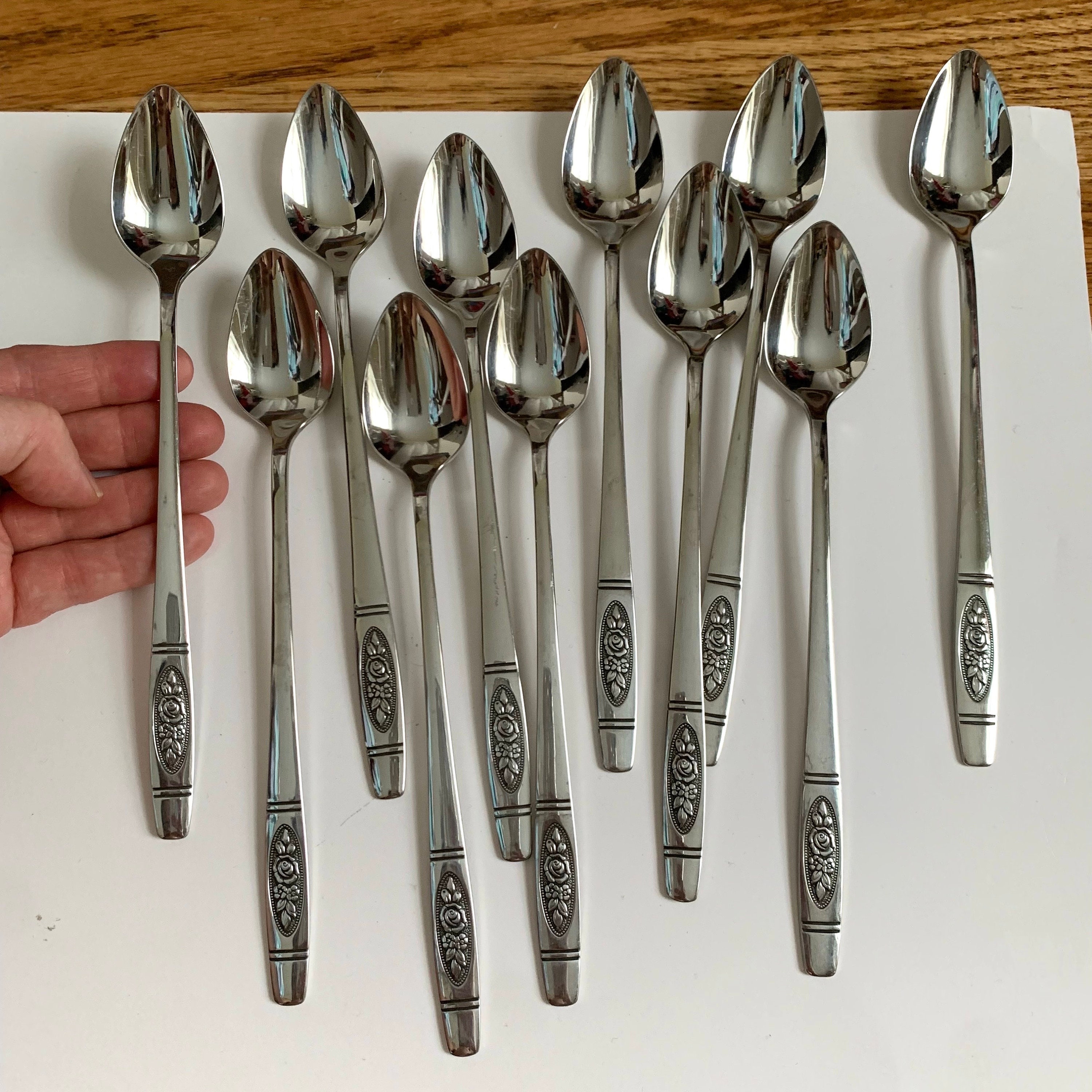 Vintage 1990s Oneida Rose Pendant Stainless Flatware, Ice Tea