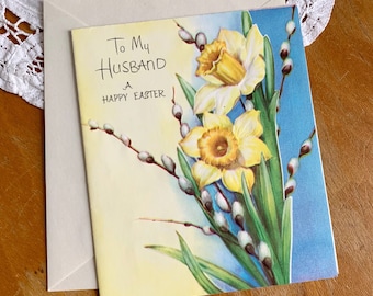 Vintage 1940s Easter Card for Husband UNUSED w/ Envelope, Folded Greeting Card