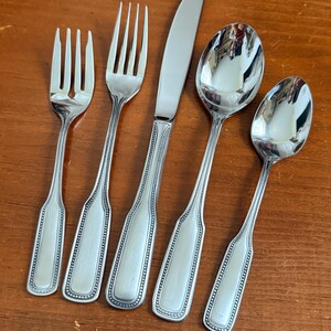 Vintage Salem 1776 Stainless Flatware Set - Satin Handle, Beaded Edge - Service for 4 UNUSED