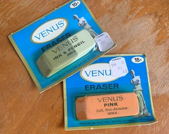 Vintage 1960s Eraser Set, Venus Pink and Ink Pencil Eraser NIP