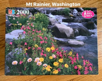 Milton Bradley Puzzle Super Big Ben Series Mountain Creek in Mt Rainier Washington 2000 Pcs SEALED, Vintage 1990s Jigsaw Puzzle