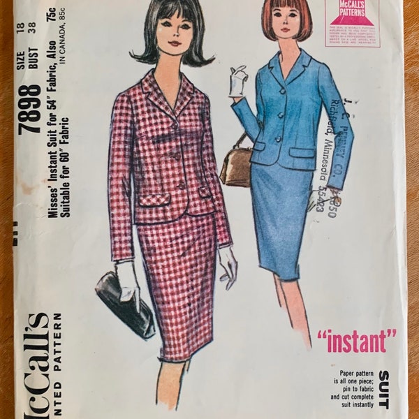 Vintage 1960s Sewing Pattern b38" Womens Suit Dress, McCalls 7898 UNCUT