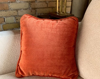 Mid Century Throw Pillow, Rust Orange Brown Velour Pillow 12" Square