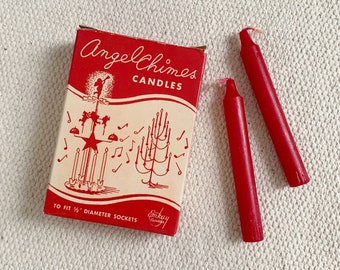 Vintage 1950s Christmas Candle, Angel Chime Red Candles Box of 11