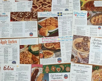 Vintage 1950s Pillsbury European Recipe Service Mail Order Recipes EXC, 12 Recipe Sheets