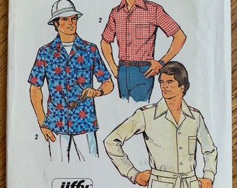 Chest 38-40" Mens Casual Shirt or Shirt Jacket Simplicity 7362 UNCUT, Vintage 1970s Sewing Pattern