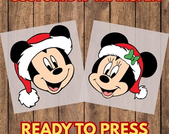 Christmas Mouse DTF Transfer, Ready to Press Heat Transfer for Shirts, Holiday Cartoon Iron on Decal