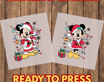 Christmas Mouse DTF Transfer, Ready to Press Holiday Apparel Heat Transfer, Cartoon Santa Shirt Design
