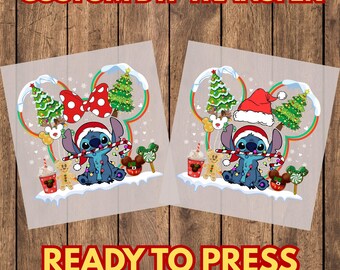 Stitch Christmas DTF Transfer, Holiday Mouse Ears Heat Press Design, Ready to Press Apparel Print