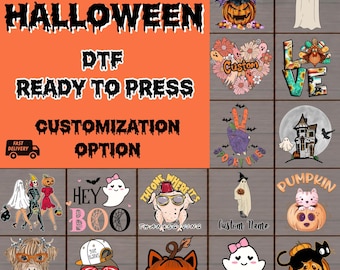 Halloween DTF Transfer, Personalized Ghost, Black Cat and Pumpkin Designs, Ready to Press