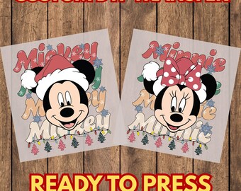 Christmas Mouse DTF Transfer, Retro Holiday Heat Press Print, Ready to Press Apparel Design