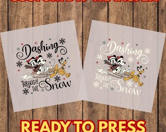 Dashing Through The Snow DTF Transfer, Christmas Mouse Sledding Heat Press Print for Apparel