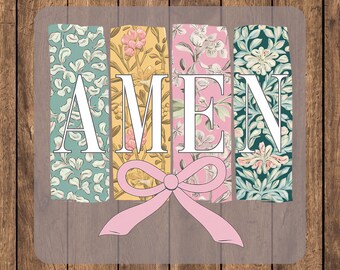 Amen Coquette Bow DTF Transfer for Ready to Press, Easter Floral Spring DTF Prints, Floral Amen Varsity Dtf, Christian Easter Shirt Dtf