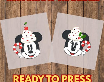 Christmas Mouse DTF Transfer, Holiday Candy Cane Cupcake Iron On, Ready To Press Apparel Heat Transfer