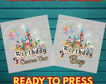 Custom Disney Birthday DTF Transfer, Mickey Mouse Castle Ready to Press