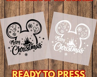 Merry Christmas Mouse Castle DTF Transfer, Holiday Snowflake Iron On Heat Press Design for Apparel