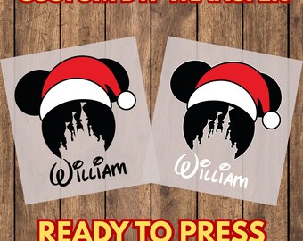 Personalized Christmas Castle DTF Transfer, Ready to Press Mouse Ears Iron on Decal for Holiday Shirts