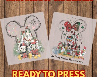 Christmas Mouse Castle DTF Transfer, Ready to Press Holiday Character Heat Transfer for Shirts and Apparel