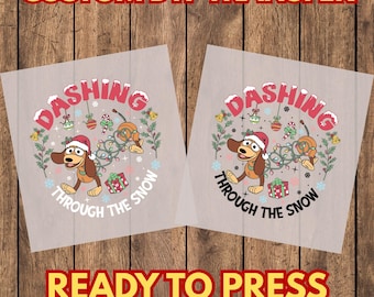 Dashing Through The Snow Dog DTF Transfer, Christmas Holiday Apparel Heat Press Design