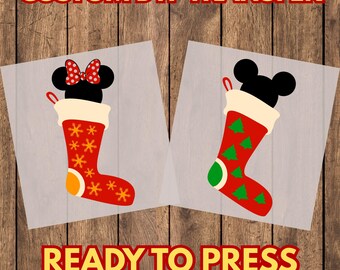 Christmas Stocking DTF Transfer, Mouse Ears Holiday Iron On, Ready to Press Apparel Heat Transfer