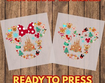 Christmas Gingerbread Castle DTF Transfer, Mouse Ears Holiday Iron On, Ready to Press Apparel Design