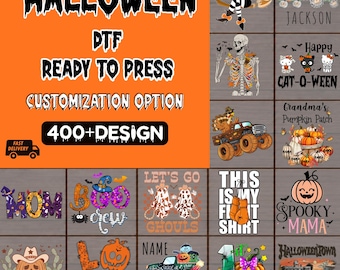 Personalized Halloween DTF Transfer, Ghost, Pumpkin and Witch Designs, Ready to Press