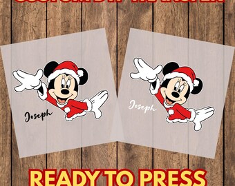 Personalized Christmas Mouse DTF Transfer, Ready to Press Holiday Iron On for Custom Apparel