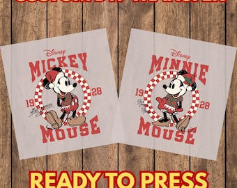 Mickey and Minnie Mouse DTF Transfer, Christmas Holiday Apparel Print, Ready to Press Heat Transfer Design