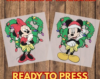 Christmas Mouse DTF Transfer, Holiday Wreath Iron On, Ready To Press Heat Transfer for T-Shirts