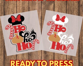 Ho Ho Ho Christmas Mouse DTF Transfer, Ready to Press Holiday Apparel Iron On for T-Shirts and Hoodies