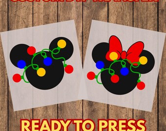 Christmas Mouse Ears DTF Transfer, Holiday Light Bulb Graphic, Ready to Press Heat Transfer for Shirts