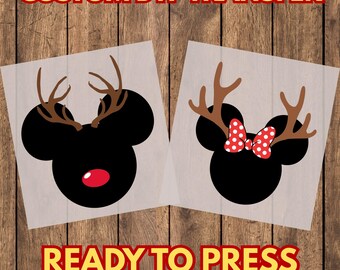 Reindeer Mouse Ears DTF Transfer, Christmas Holiday Iron On, Ready To Press Apparel Graphic