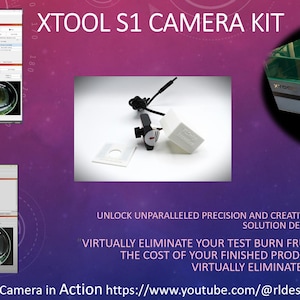 May include: XTOOL S1 Camera Kit promotional image. The image includes screenshots of software, a camera setup, and text that reads "THE ADVENTURE BEGINS." The text also mentions "UNLOCK UNPARALLELED PRECISION" and a YouTube link.