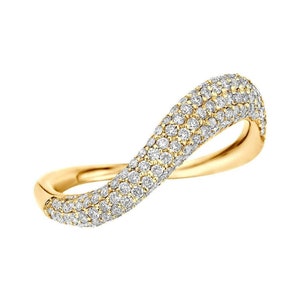 Wavy Pave Diamond Ring, 14k or 18k Solid Gold Ring, Natural Diamond Half-Eternity Ring, Curved Statement Ring, Gold Wave Band, Brandy