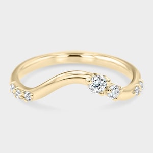 14k 7 Diamentowa Zakrzywiona Obrączka Ślubna | Obrączka z Moissanite Diamond | Obrączka Zaręczynowa | Obrączka Ślubna z Diamentami | Obrączka Z Możliwość Układania