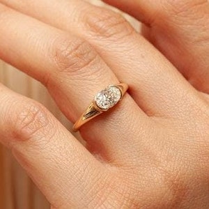 2 CT East West Oval Cut Moissanite Engagement Ring, Half Bezel Set Engagement Ring, 14k Solid Gold Oval Solitaire Big Diamond Ring