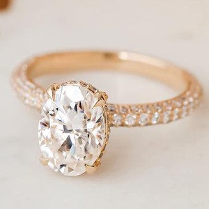 2.5 Ct Oval Cut Moissanite Ring, Moissanite Oval Engagement Ring, Moissanite Hidden Halo Wedding Proposal Ring