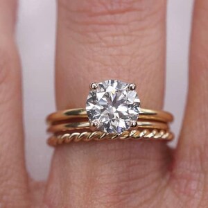 Three Piece Round Moissanite Bridal Ring Set,Stackable Hidden Halo Round Moissanite Wedding Ring Set,Solitaire Ring Anniversary Gift For Her
