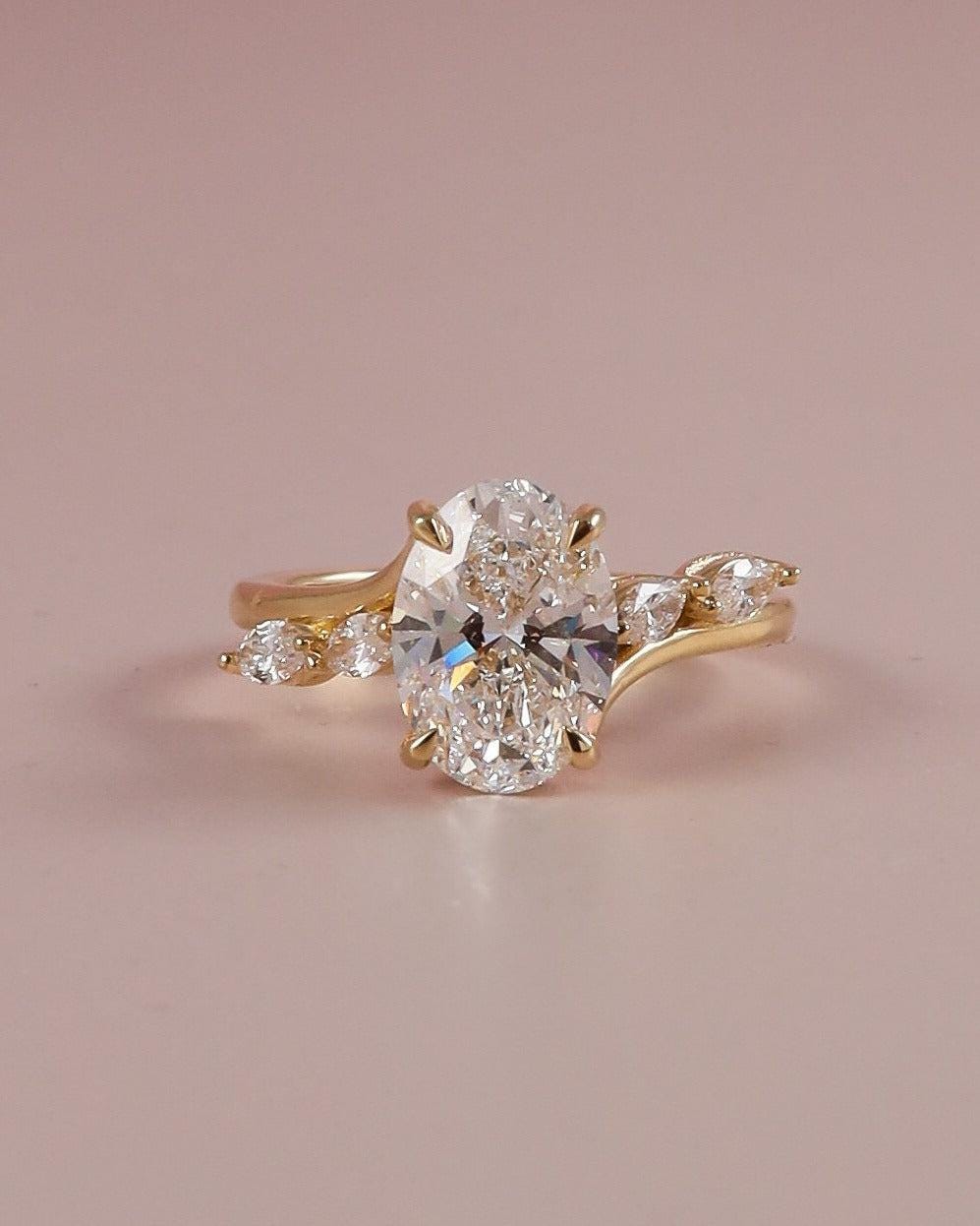 3 CT Unique Oval Cut Solitaire Side Marquise Moissanite Engagement Ring ...