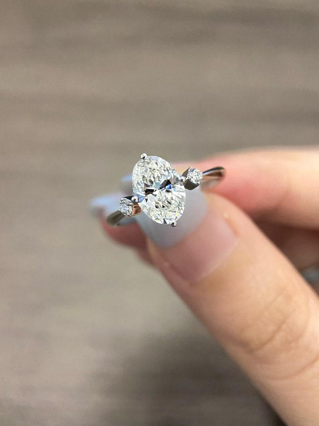 Three Stone Oval Cut Moissanite Engagement Ring 14K Solid Gold Wedding ...