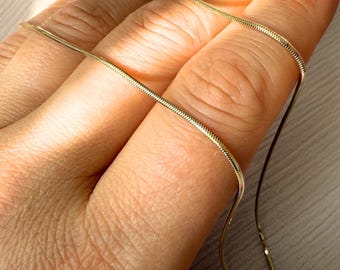 14Kソリッドゴールドスネークチェーンネックレス、本物の1mmの繊細な