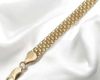 14K Solid Gold Bismarck Chain Bracelet for Men & Women | Handmade Gold Flat Chain | Lobster Clasp | 5.5mm Byzantine Style Jewelry