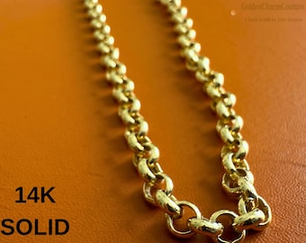 14K Solid Gold Rolo Chain Necklace or Bracelet – 2.15mm Real 585 Gold – Unisex Everyday Jewelry – Minimalist & Durable – Gift for Her or Him