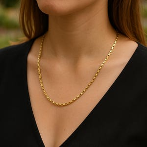 14K Solid Gold Box Chain Necklace – Real 585 Gold Chain for Women or Men – 2.94mm Dainty Everyday Jewelry – Gift for Her or Him