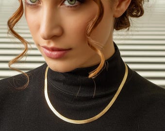 Snake gold chain, 14K gold chain, Valetines day gift, Handmade gold chain, Neckalce for woman, Snake bracelet, Layering necklace, Solid gold
