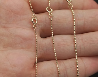 14K Gold Beaded Chain Necklace, Diamond Cut Ball Chain, Dainty Gold Jewelry, Real Solid Gold, Everyday Minimalist Necklace for Women & Men